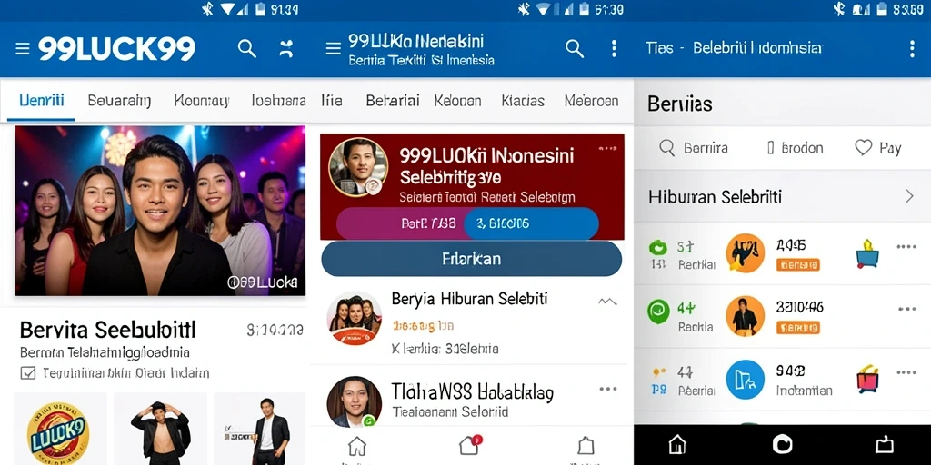 Tampilan antarmuka aplikasi 99LUCK99 untuk berita hiburan selebriti.
