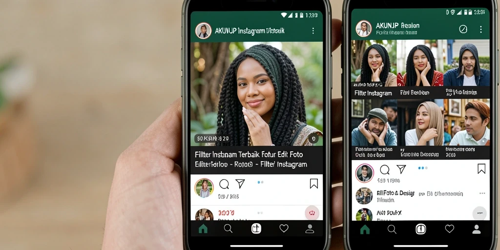 Tampilan antarmuka AKUNJP dengan berbagai efek filter Instagram yang menawan.