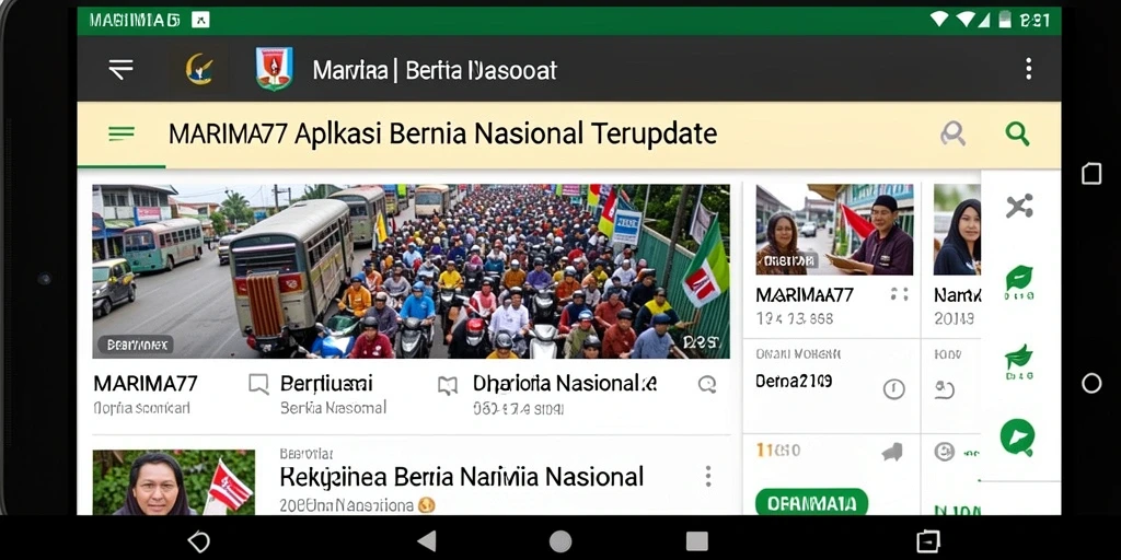 Antarmuka aplikasi MARIMA77 yang menampilkan berita nasional terkini.