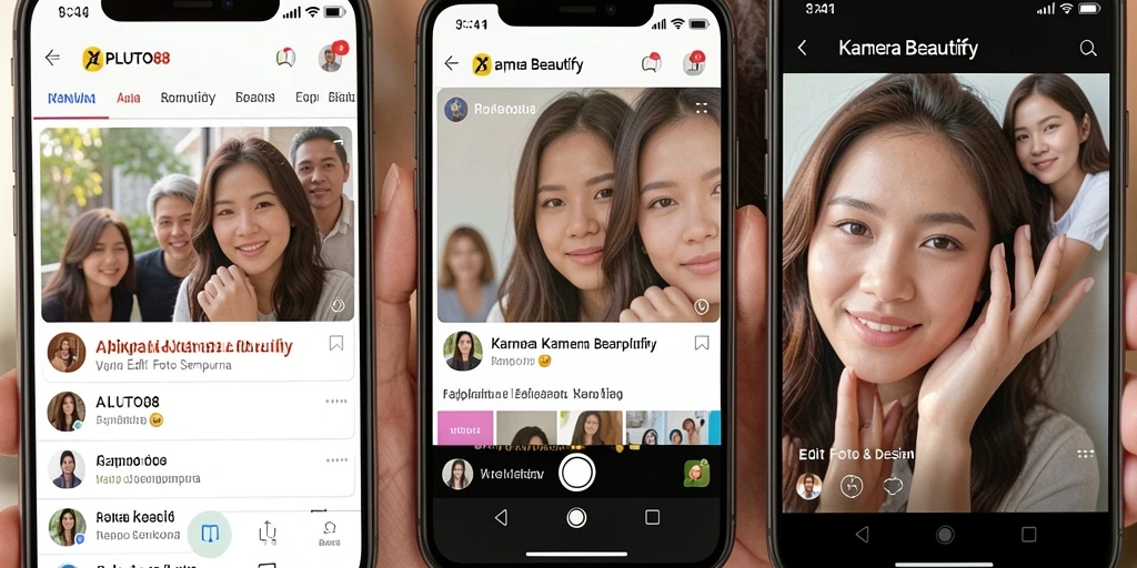 Tampilan antarmuka PLUTO88 dengan fitur Kamera Beautify yang menarik.